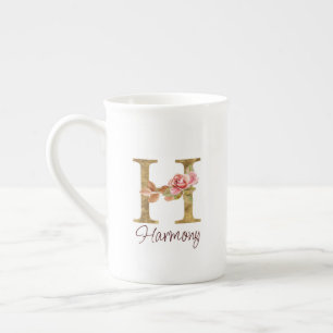 Individuelle Name Letter H Gold Foil Rose Rose Ros Porzellantasse