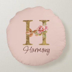 Individuelle Name Letter H Gold Foil Rose Rose Ros Rundes Kissen