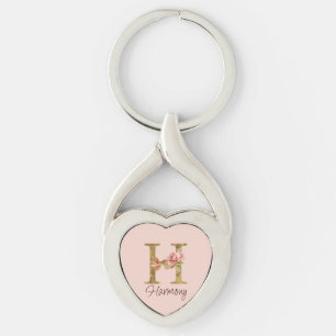 Individuelle Name Letter H Gold Foil Rose Rose Ros Schlüsselanhänger