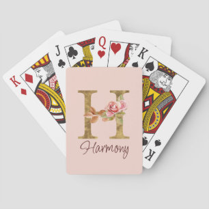 Individuelle Name Letter H Gold Foil Rose Rose Ros Spielkarten