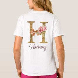 Individuelle Name Letter H Gold Foil Rose Rose Ros T-Shirt