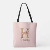 Individuelle Name Letter H Gold Foil Rose Rose Ros Tasche (Rückseite)