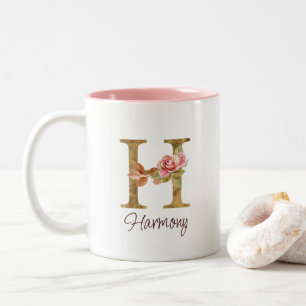 Individuelle Name Letter H Gold Foil Rose Rose Ros Zweifarbige Tasse