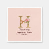 Individuelle Name Letter H Gold Rosa Rosen Serviette (Vorderseite)
