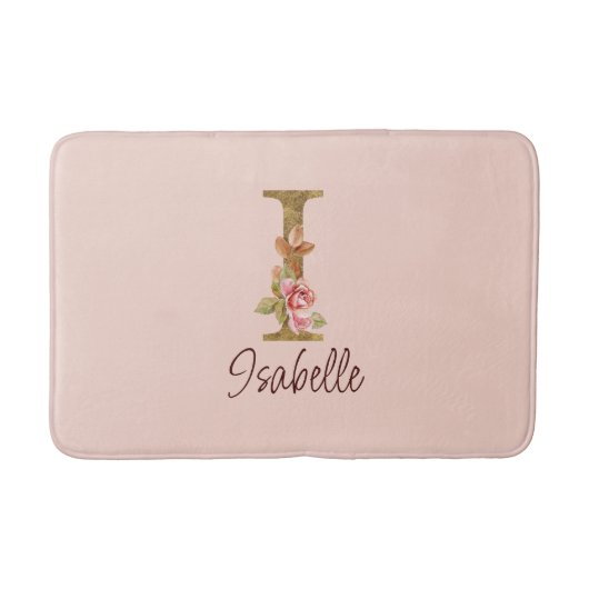 Individuelle Name Letter I Gold Foil Roses Rosa Ro Badematte (Vorderseite)