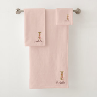 Individuelle Name Letter I Gold Foil Roses Rosa Ro Badhandtuch Set