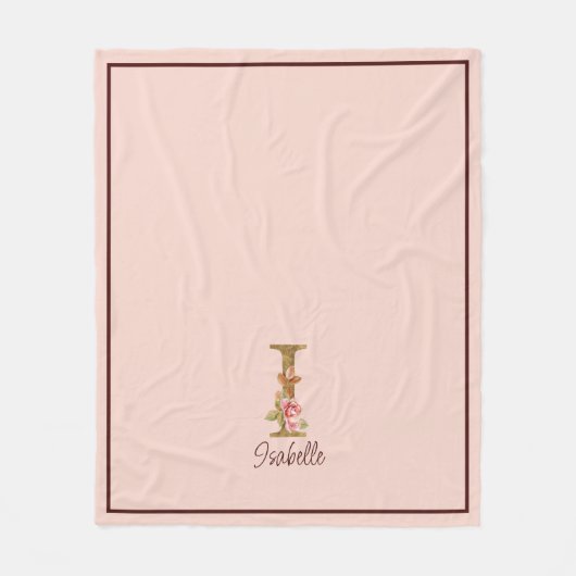 Individuelle Name Letter I Gold Foil Roses Rosa Ro Fleecedecke (Vorderseite)