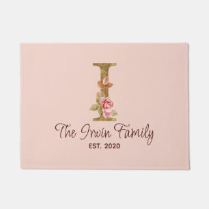 Individuelle Name Letter I Gold Foil Roses Rosa Ro Fußmatte