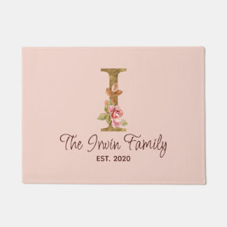Individuelle Name Letter I Gold Foil Roses Rosa Ro Fußmatte