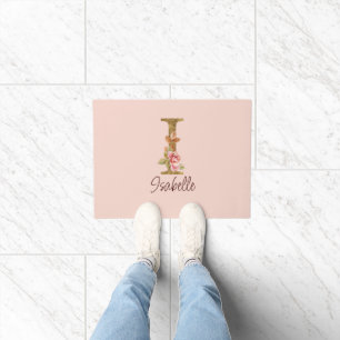 Individuelle Name Letter I Gold Foil Roses Rosa Ro Fußmatte