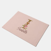 Individuelle Name Letter I Gold Foil Roses Rosa Ro Fußmatte (Schrägansicht)