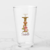 Individuelle Name Letter I Gold Foil Roses Rosa Ro Glas (Vorderseite)