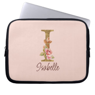 Individuelle Name Letter I Gold Foil Roses Rosa Ro Laptopschutzhülle