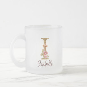 Individuelle Name Letter I Gold Foil Roses Rosa Ro Mattglastasse