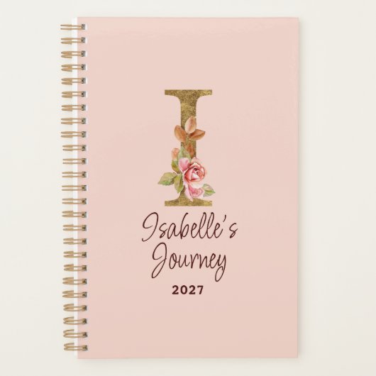 Individuelle Name Letter I Gold Foil Roses Rosa Ro Planer (Vorderseite)