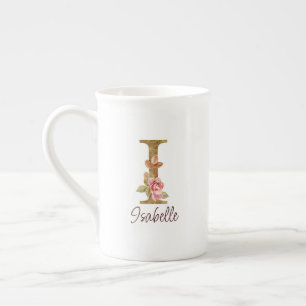 Individuelle Name Letter I Gold Foil Roses Rosa Ro Porzellantasse