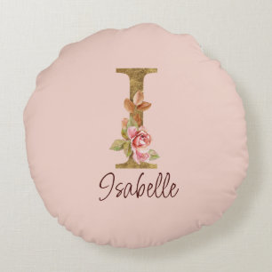 Individuelle Name Letter I Gold Foil Roses Rosa Ro Rundes Kissen