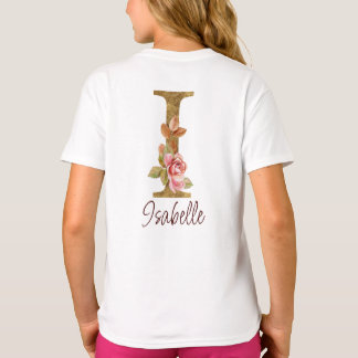Individuelle Name Letter I Gold Foil Roses Rosa Ro T-Shirt