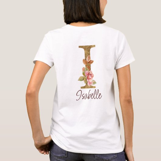 Individuelle Name Letter I Gold Foil Roses Rosa Ro T-Shirt (Rückseite)