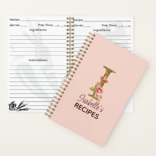 Individuelle Name Letter I Gold Rosa Rosen Rezept Notizblock