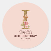 Individuelle Name Letter I Gold Rosa Roses Runder Aufkleber (Vorderseite)