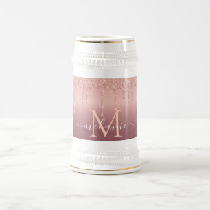 Individuelle Name Letter Rose Gold Glitzer Beer St Bierglas