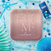Individuelle Name Letter Rose Gold Glitzer Paper T Pappteller (Party)