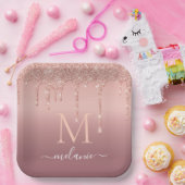 Individuelle Name Letter Rose Gold Glitzer Paper T Pappteller (Party)