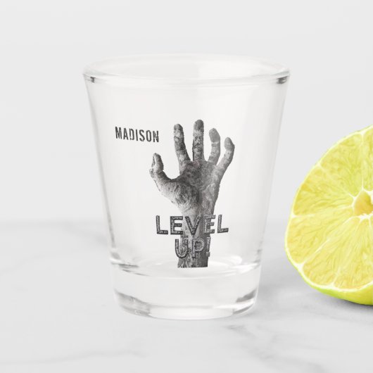 Individuelle Name "Level Up"! Zombie-Handschussgla Schnapsglas (Vorderseite)