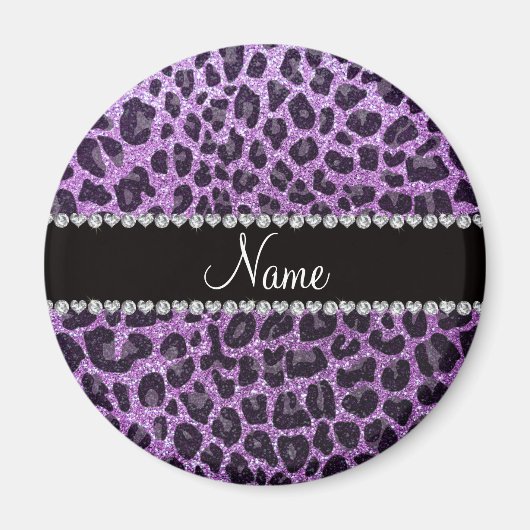 Individuelle Name-Licht lila Glitzer Leopard-Druck Magnet (Vorne)