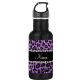 Individuelle Name-Licht lila Glitzer Leopard-Druck Trinkflasche (Vorderseite)