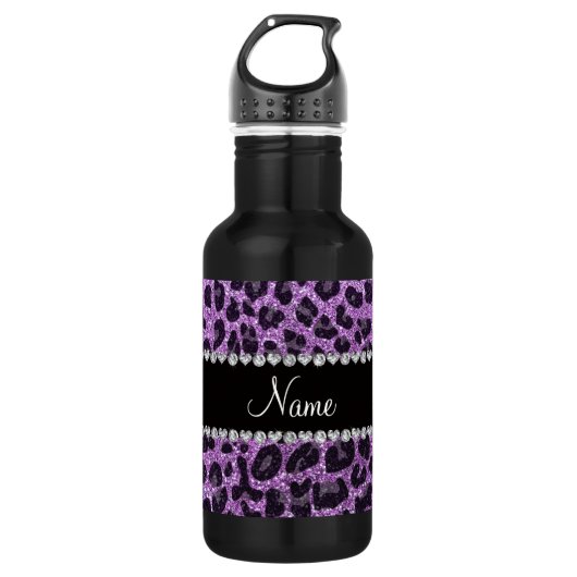 Individuelle Name-Licht lila Glitzer Leopard-Druck Trinkflasche (Vorderseite)