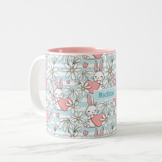 Individuelle Name Liebe Bunnies Muster Zweifarbige Tasse (Vorderseite Links)