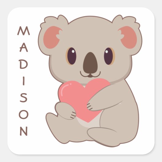 Individuelle Name Liebe Koala Quadratischer Aufkleber (Vorderseite)