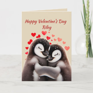 Individuelle Name Liebe Niedlich Pinguine Herz Feiertagskarte