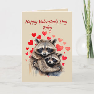 Individuelle Name Liebe Niedlich Raccoon Tierherz Feiertagskarte