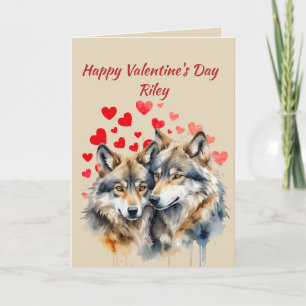Individuelle Name Liebe Niedlich Wolf Tierherzen Feiertagskarte