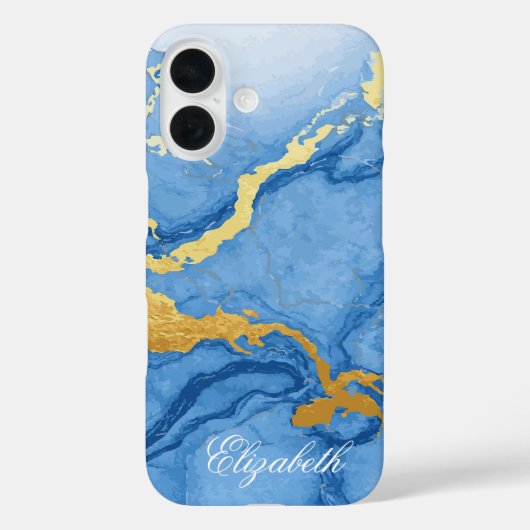 Individuelle Name Light Blue Marble & Gold Case-Mate iPhone Hülle (Rückseite)