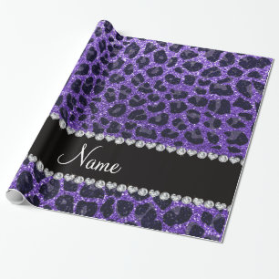 Individuelle Name lila Glitzer Leoparden Geschenkpapier