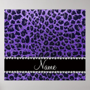 Individuelle Name lila Glitzer Leoparden Poster