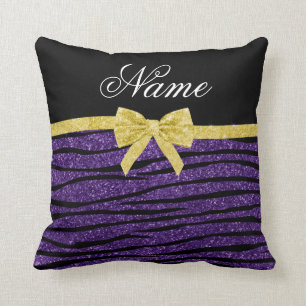 Individuelle Name lila Glitzer Zebrastreifen Goldb Kissen
