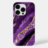 Individuelle Name Lila Gold Glitzer iPhone Case (Rückseite)
