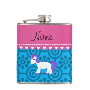 Individuelle Name lila Haare unicorblau Retro Blum Flachmann