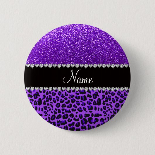 Individuelle Name lila Leopard Indigo lila Glitzer Button (Vorderseite)
