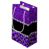Individuelle Name lila Leopardenindigo lila Glitze Kleine Geschenktüte (Rückseite Schrägansicht)