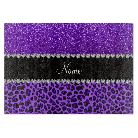 Individuelle Name lila Leopardenindigo lila Glitze Schneidebrett (Vorderseite)