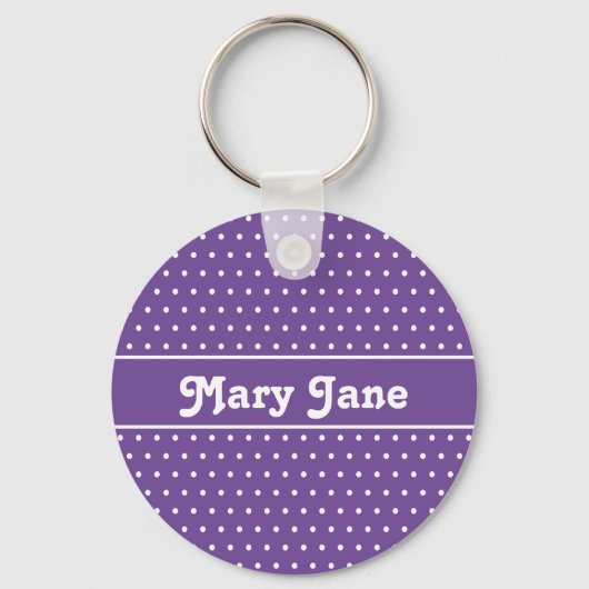 Individuelle Name Lila Polka Dot Schlüsselanhänger (Vorderseite)