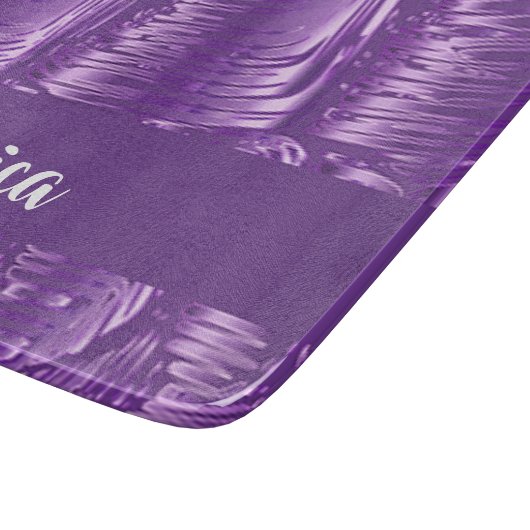 Individuelle Name lila Schmelzstein auf Schneidebrett (Ecke)