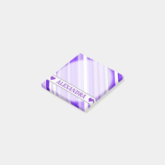 Individuelle Name - Lila und weißes Streifenmuster Post-it Klebezettel (angewinkelt)