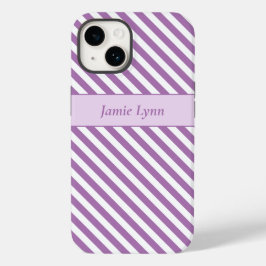 Individuelle Name Lila/Weiße Streifen Case-Mate iPhone 14 Hülle
